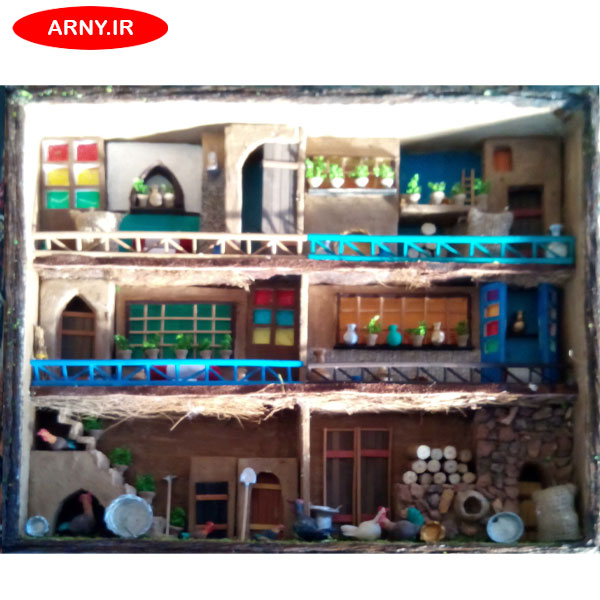 تابلو تزئینی روستا حیاط و ایوان دو طبقه چوبی تابلو تزئینی روستا حیاط و ایوان دو طبقه